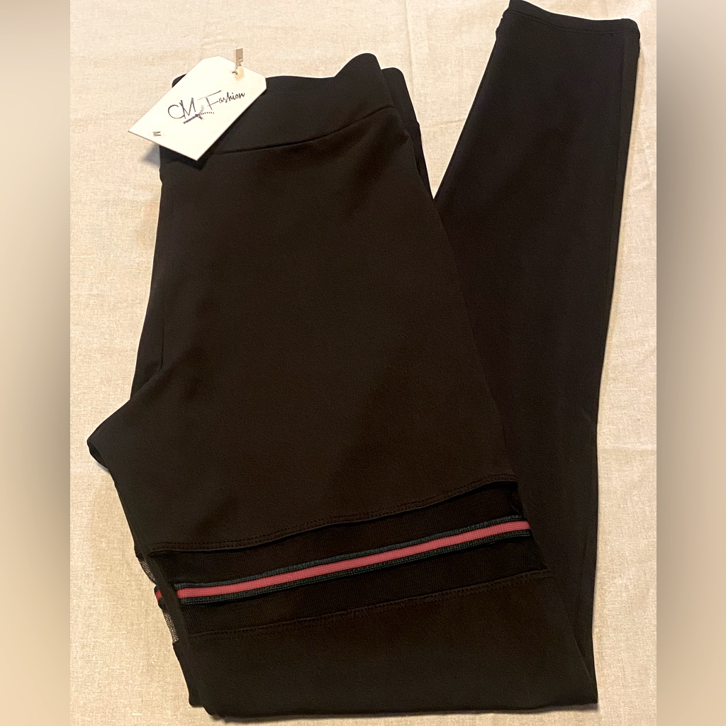Cm Fashion Black Leggings With Mesh Inset On Thigh